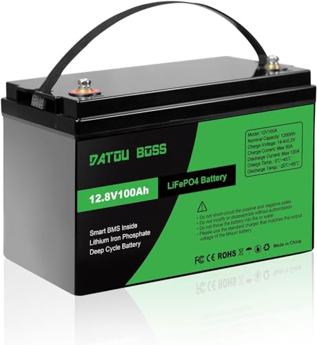 DATOUBOSS リン酸鉄リチウムイオンバッテリー 12v 100ah リン酸鉄バッテリー 1280wh lifepo4 15年の使用寿命 20000回の充放電サイクル 先端なBMS保護技術 容量拡張可能 安全安心 直列 並列接続 サブバッテリー 船／キッチンカー／ キャンピングカー／太陽光発電システム(12v-100ah)
